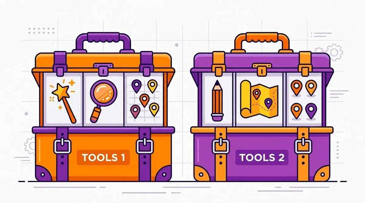 Comparación visual entre Semrush y Ahrefs con iconos de sus principales funciones SEO
